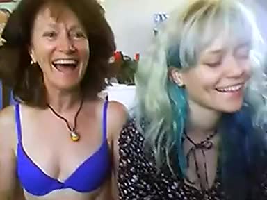Mother and daughter playing on webcam